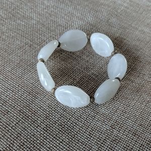 White Lucite and Wood Stretch Bracelet